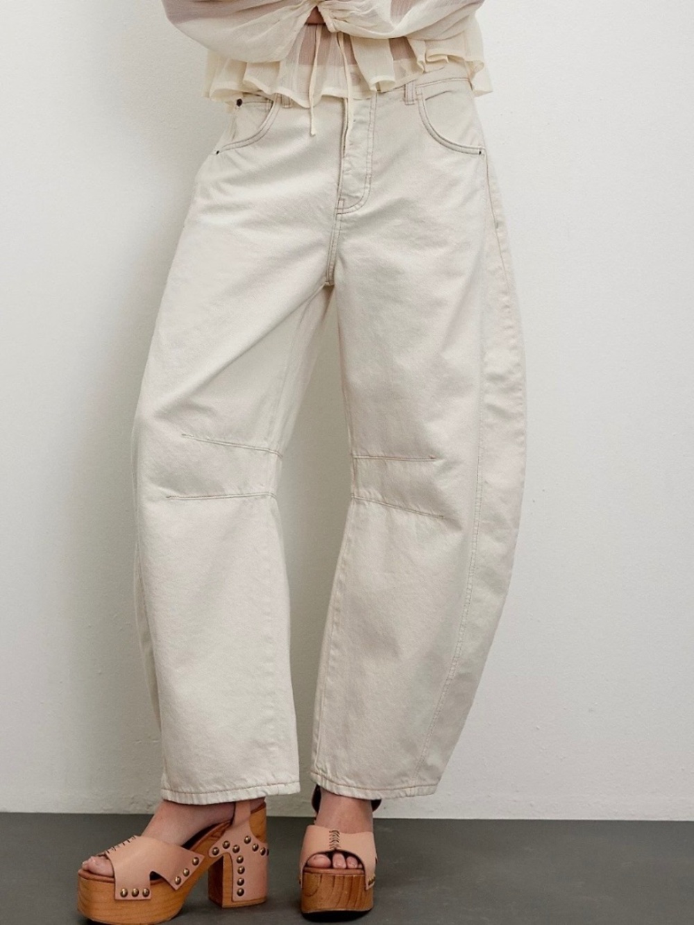 We The Free Good Luck Mid-Rise Barrel Jeans In Milk